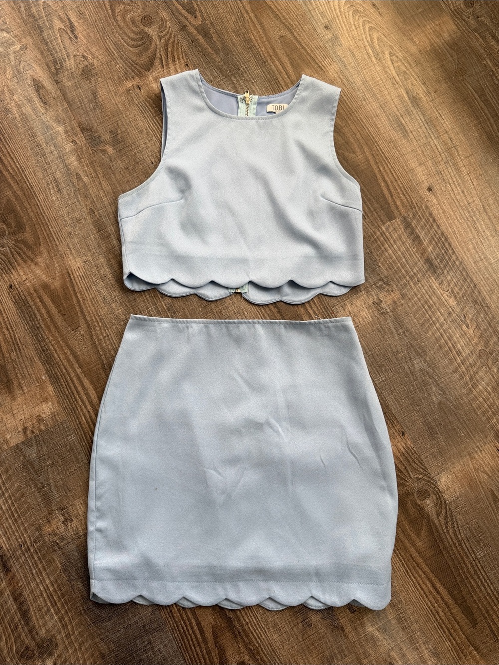 Tobi Pale Blue Scalloped Two-Piece Dress Set